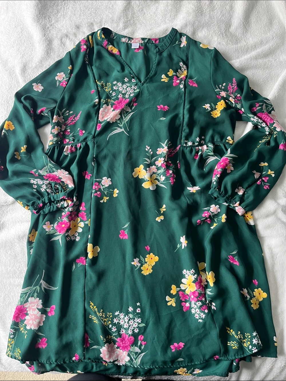 Old Navy Emerald Floral V-Neck Long Sleeve Dress